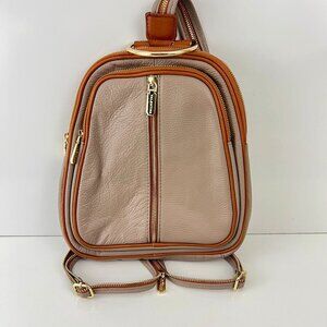 Valentina Genuine Tan  Pebble Italian Leather Backpack Sling Shoulder Bag